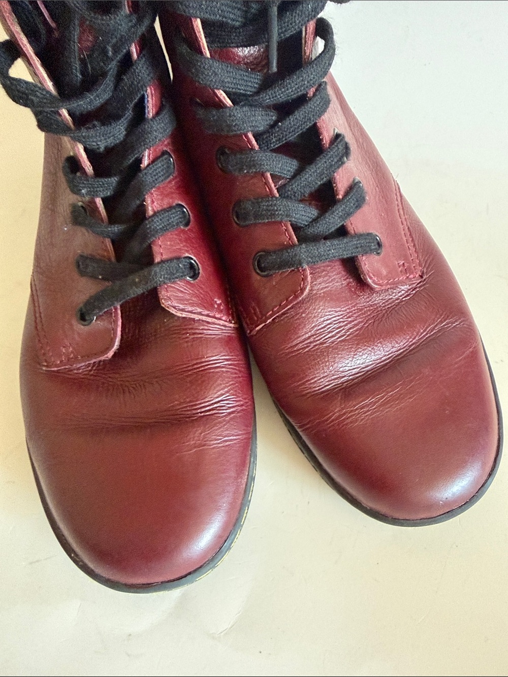 Dr. Martens Burgundy Leather Lace-Up Combat Boots - Picture 3 of 11